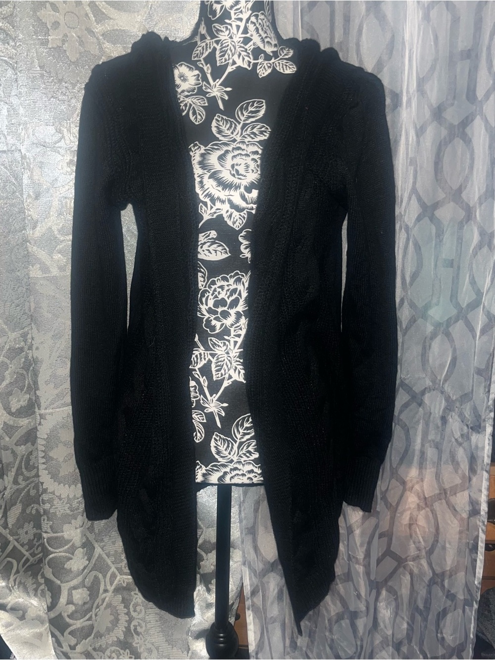 Black Open-Front Hooded Women’s Sweater Cardigan SHEIN size large NWOT